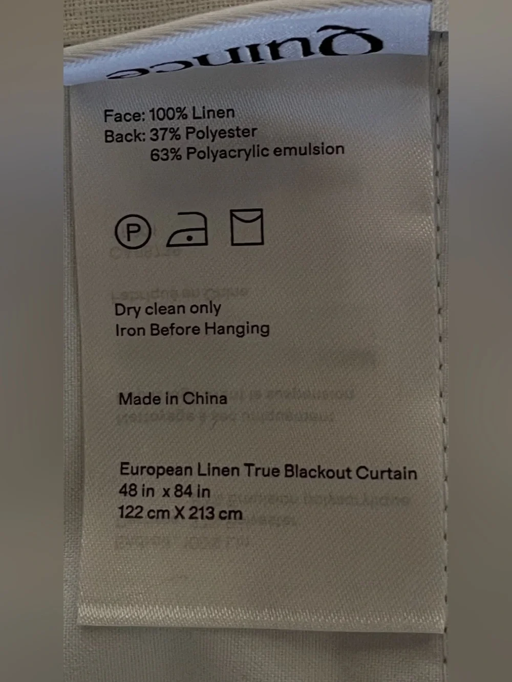 NWOT Quince European Linen True Blackout Curtain - Single Panel (White) 48 X 84